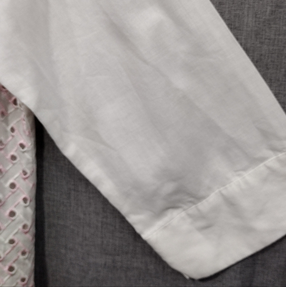 Poetic Eyelet Button Shirt Women's 12 White Pink Barbiecore Retro Casual Office - Picture 3 of 9